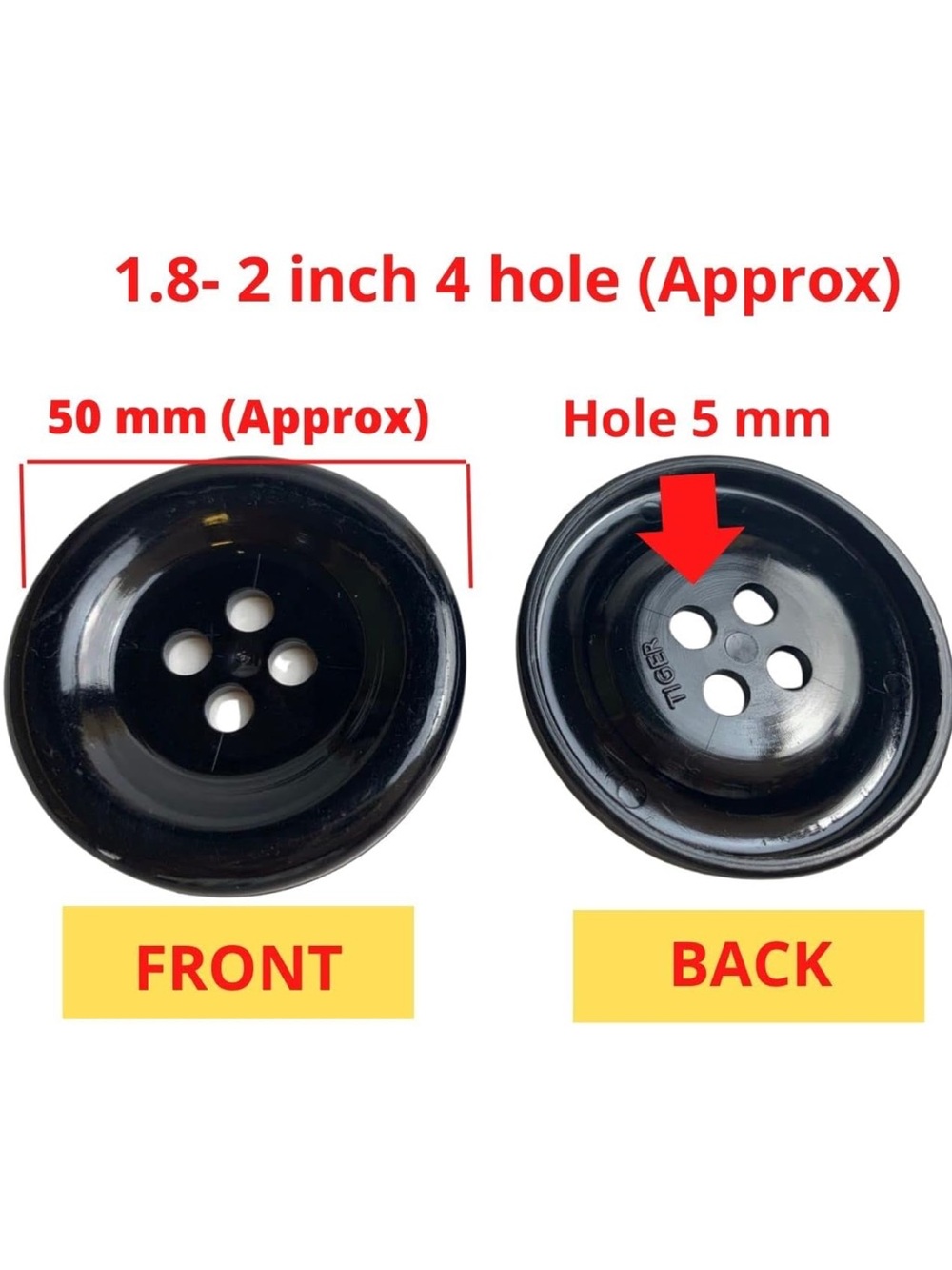 1doz Glossy Black 4-Hole 2” Large Buttons - Pack